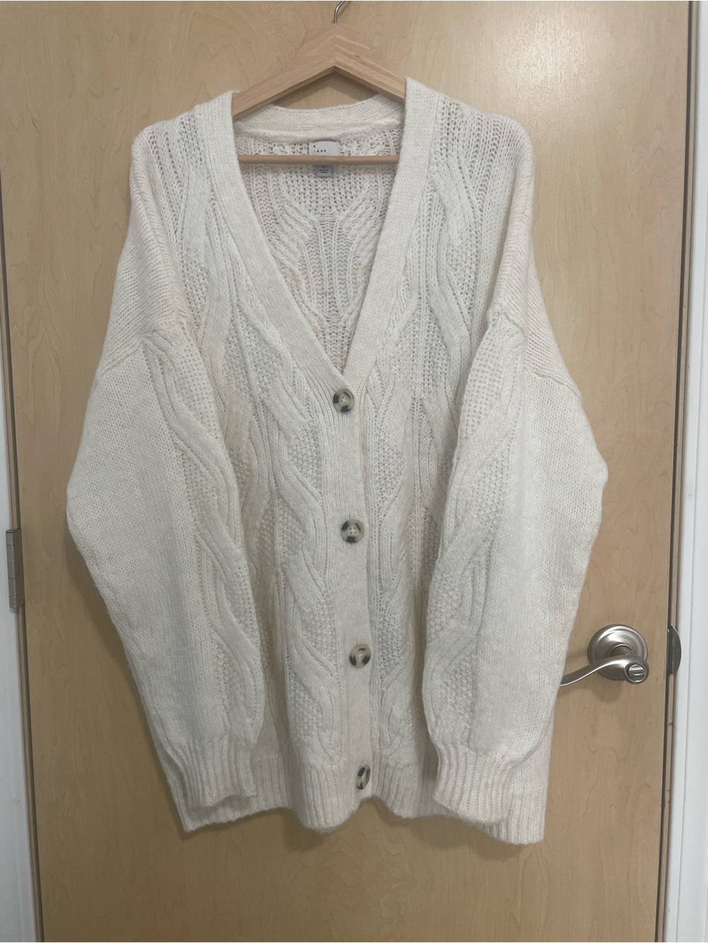 A New Day XL Cream Cable Knit Cardigan | Oversized Cozy Cottagecore Grandpa Chic - Picture 3 of 9